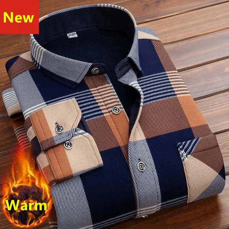 2024 Men's Autumn Winter Casual Long Sleeve Plaid Shirt Thick Warm Men's Casual High Quality Soft Large Size Warm Shirt Tops 4XL - Image 11