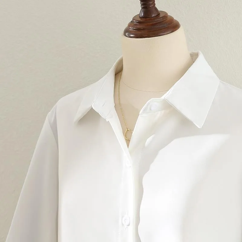 Blouses Tops Women White Black Long Lantern Sleeve Office Lady Temperament Autumn Winter Basic All-match Design Chic Female New - Image 5