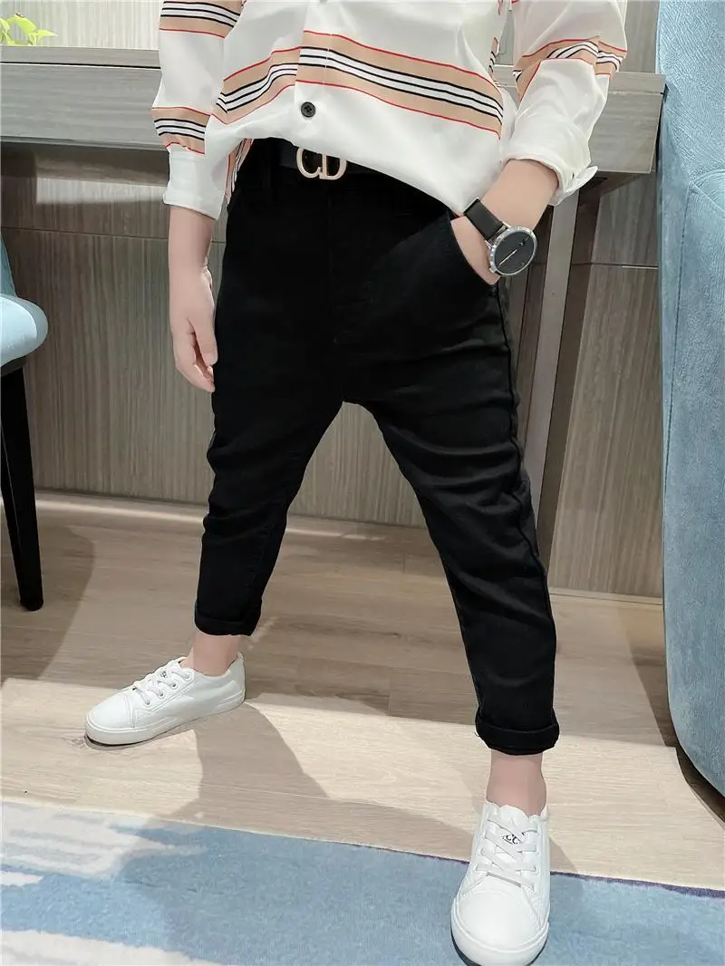 Children's Spring and Autumn New White Boys' Pants Baby Elastic Slim Fit Middle And Big School Cotton Trousers FOR Kids - Image 7