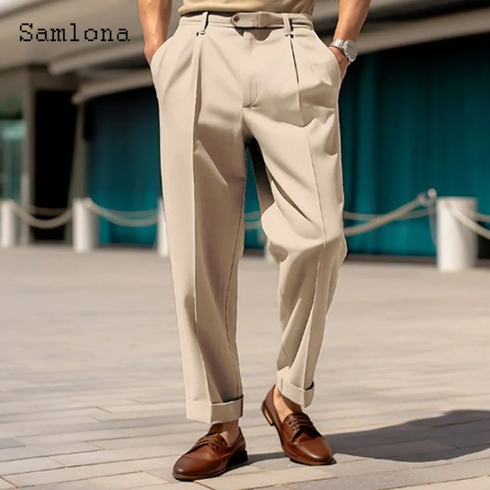 2023 Men's Stand Pocket Elegant Wide Leg Pants Solid White Party Wedding Trousers Plus Size Mens Fashion Buttons Up Suit Pants - Image 10