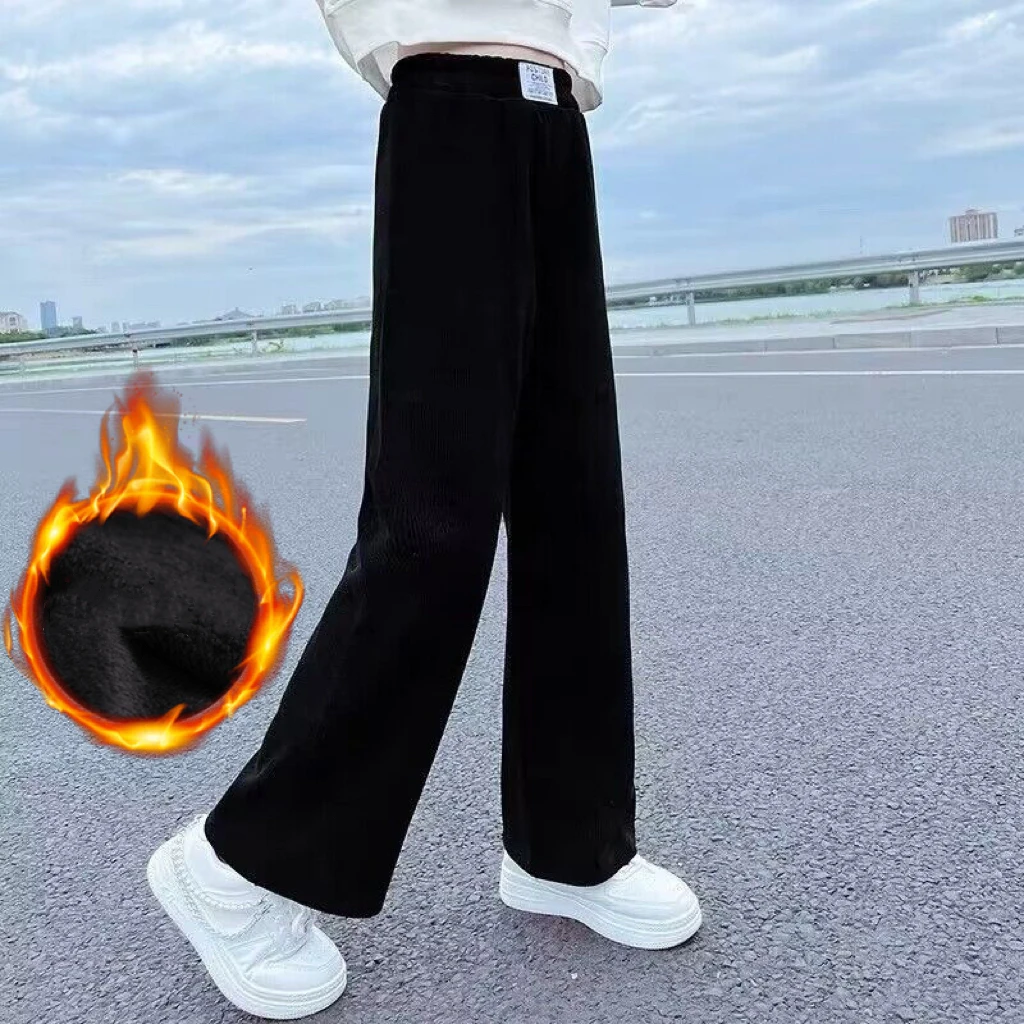 1pcs Autumn Winter Girls Thickening Wide Leg Pants Children's Corduroy Casual Straight Pants Kid Trend Slimming Long Trousers - Image 3