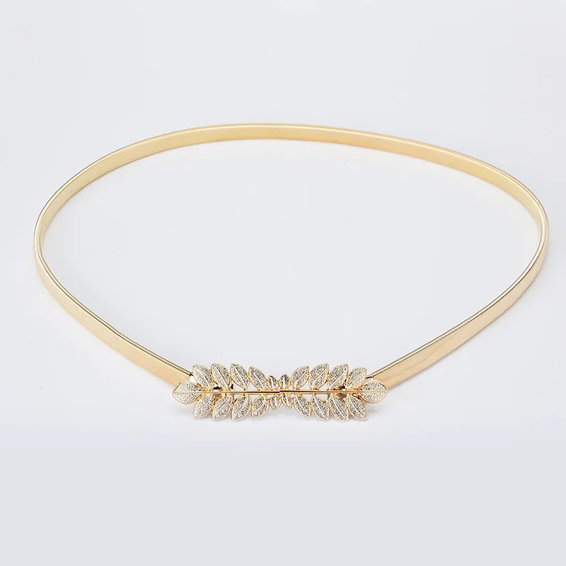 Gold Silver Leaf Metal Women's Belt Spring Gold Leaf Belt Elastic Waist Seal Women's Dress Waist Chain - Image 6