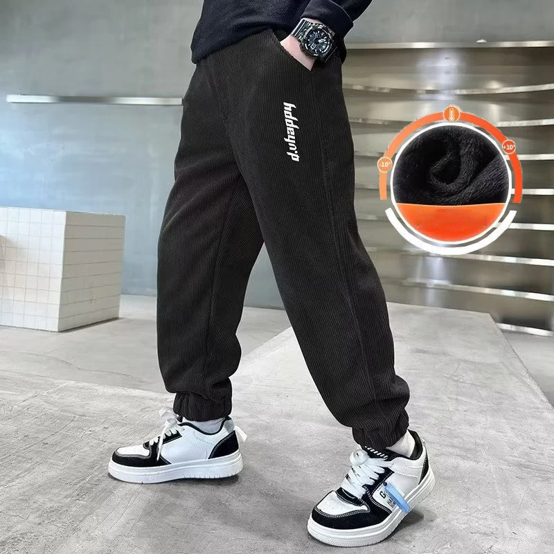 Boys' Pants, Autumn And Winter New Children's Plush And Thickened Casual Pants, Boys' Bathroom Pants, All In One Velvet - Image 2