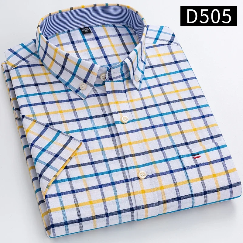 100% Cotton Breathable Men Oxford Short Sleeve Summer Plaid Shirts Striped Male Clothes Business Regular Fit Oversized - Image 14