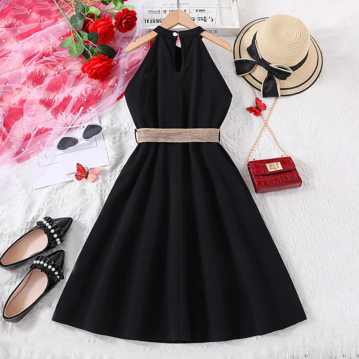 Girls Dress Hanging Neck Waist Dresses Teens Casual Fashion Dress for 8 9 10 11 12 Years Old Children Clothes - Image 2