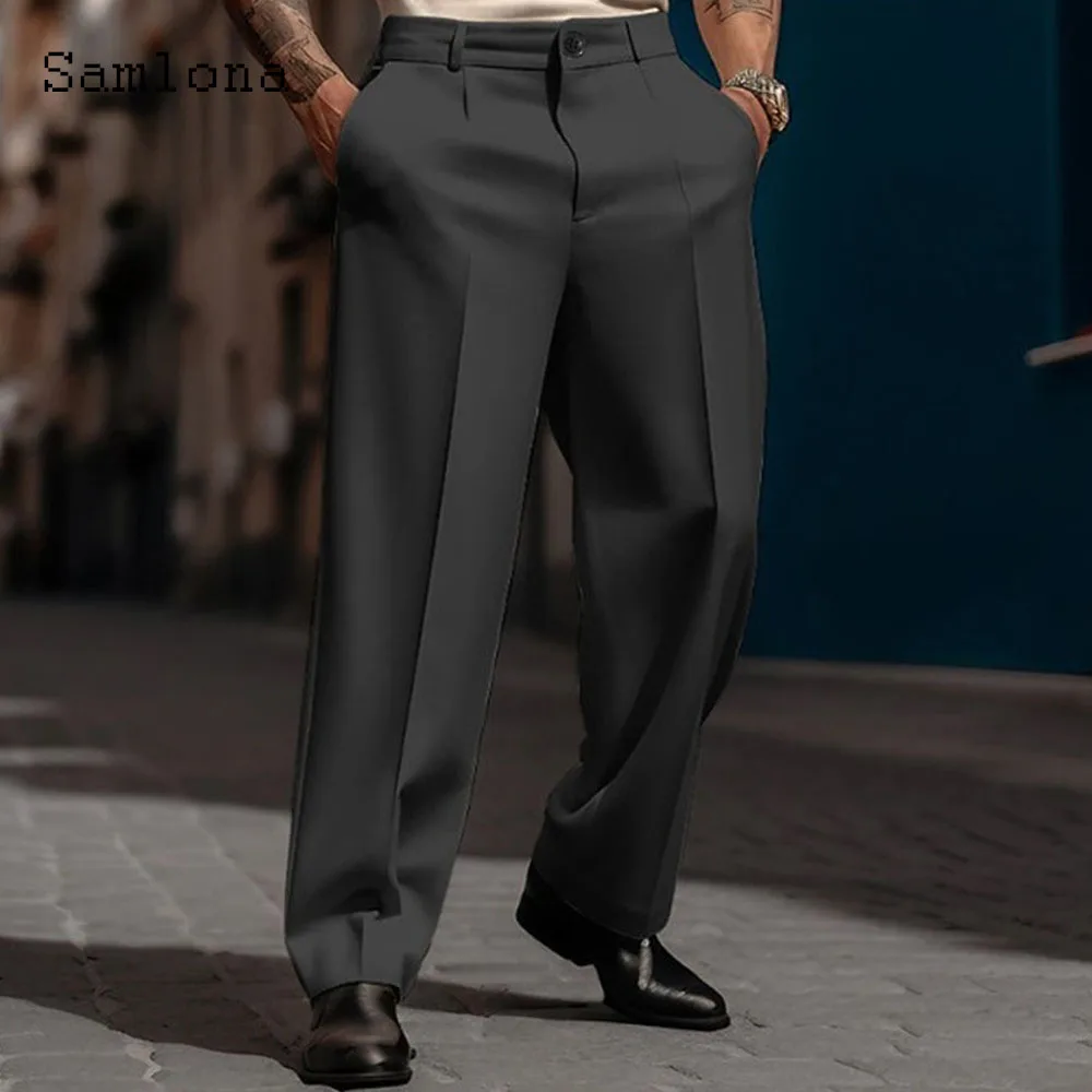 2023 Men's Stand Pocket Elegant Wide Leg Pants Solid White Party Wedding Trousers Plus Size Mens Fashion Buttons Up Suit Pants - Image 21