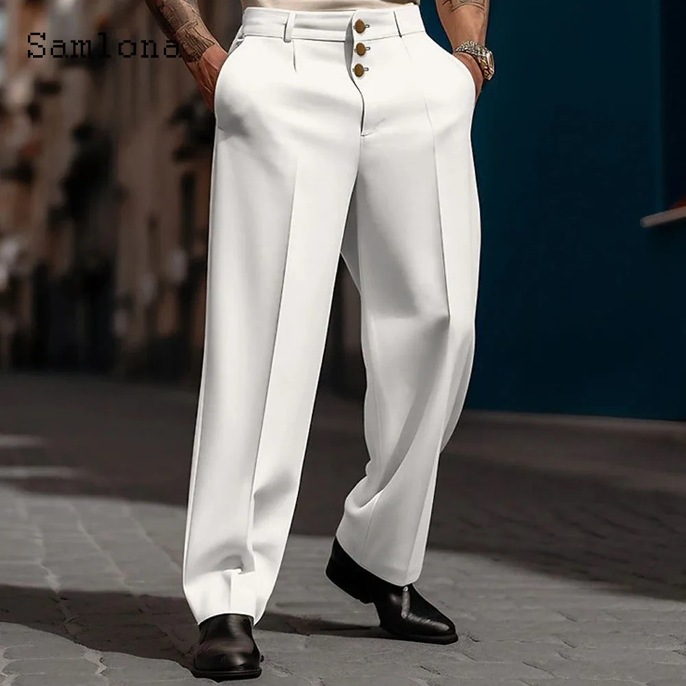 2023 Men's Stand Pocket Elegant Wide Leg Pants Solid White Party Wedding Trousers Plus Size Mens Fashion Buttons Up Suit Pants - Image 17