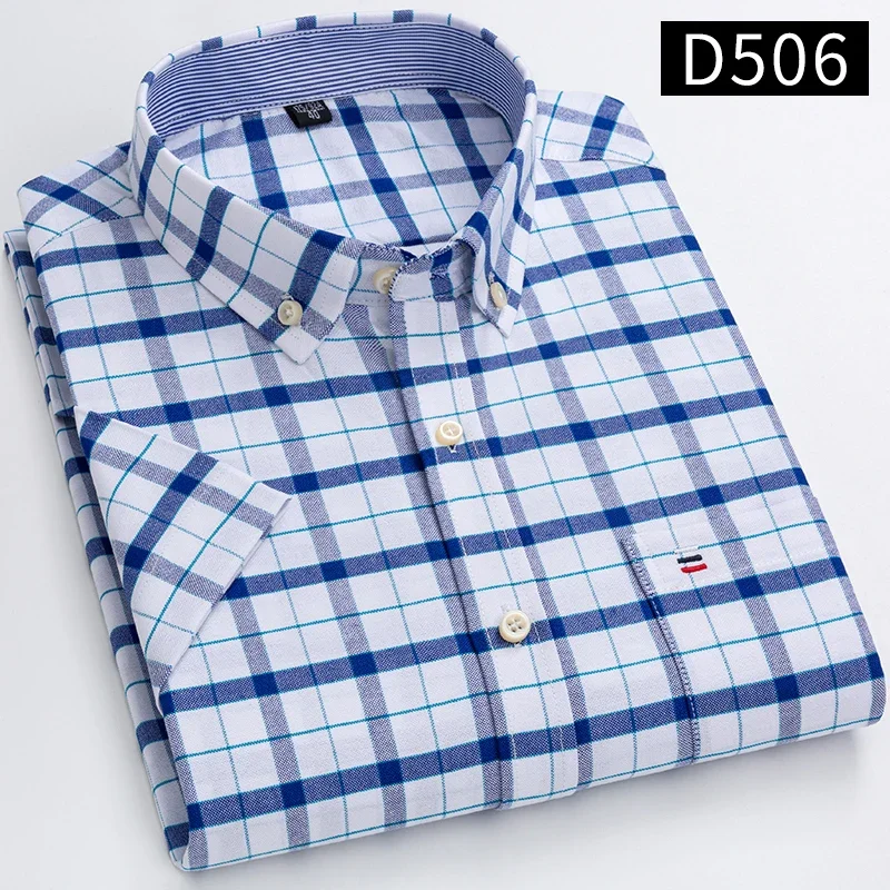 100% Cotton Breathable Men Oxford Short Sleeve Summer Plaid Shirts Striped Male Clothes Business Regular Fit Oversized - Image 11