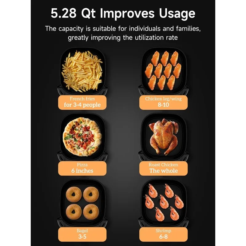 Air Fryer Oven 5.28 Quart, 7-in-1 Digital Display Compact Cooker with Easy View Window, Nonstick and Dishwasher Safe Basket - Image 6