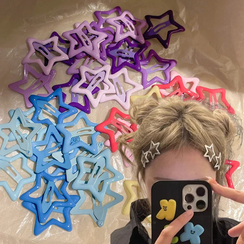 10/50pcs Colorful Kawaii Star Barrettes Y2K Sweet Girls BB Solid Star Hairclips Metal Snap Clip Headdress Hair Jewelry Gifts - Image 2