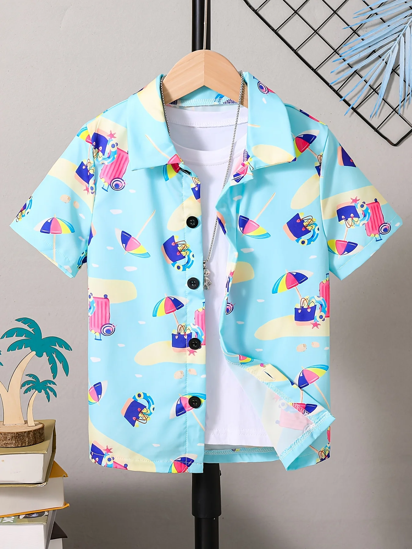 2024 Kids Clothes Cartoon Beach Print Boys Creative Shirt Casual Short Sleeve Tops Boys Clothes for Summer Children's Blouse - Image 9
