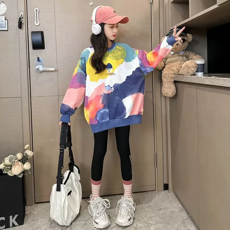 2023 autumn winter Girls clothes long t-shirt Dresses Baby hooded tops teens Kids loose cloud cluster print sweatshirts 12 year - Image 4