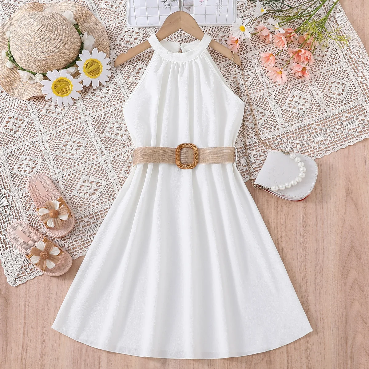 Girls Dress Hanging Neck Waist Dresses Teens Casual Fashion Dress for 8 9 10 11 12 Years Old Children Clothes - Image 3