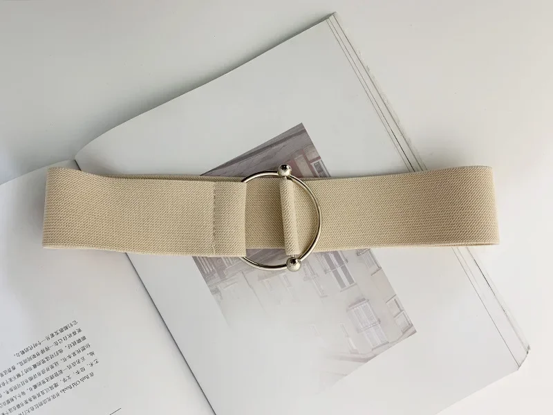 Belts for Women Black Simple Waist Elastic Ladies Band Round Buckle Decoration Coat Sweater Fashion Dress Rice White - Image 5