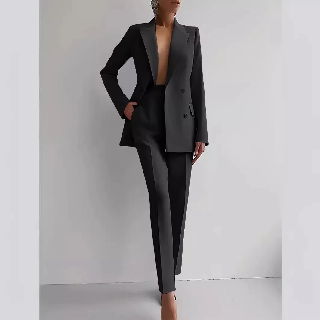 office blazer pants two piece set womne fashion buton suit coats two piece sets autumn winter fashion casual solid pant sets - Image 3