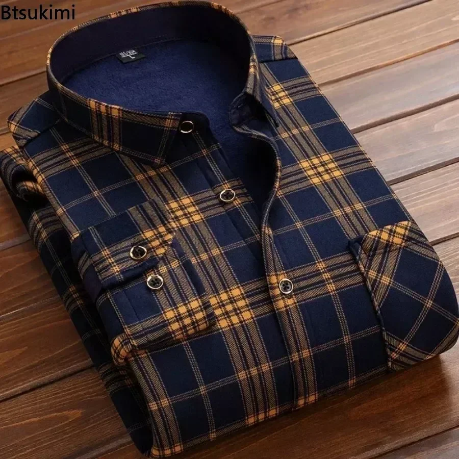 2024 Men's Autumn Winter Casual Long Sleeve Plaid Shirt Thick Warm Men's Casual High Quality Soft Large Size Warm Shirt Tops 4XL - Image 3