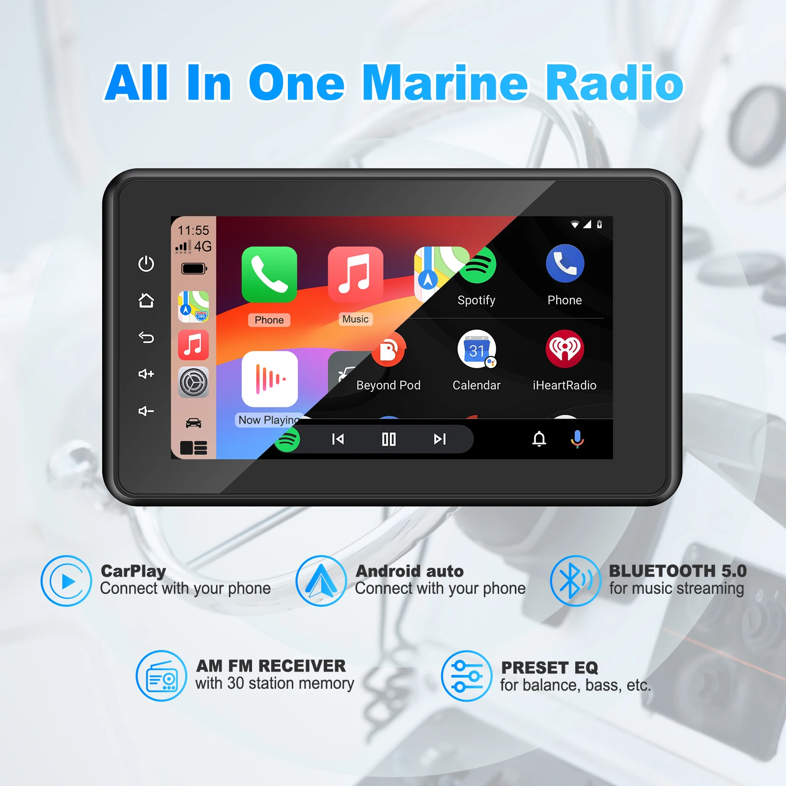 8 Inch Boat Multimedia Player IPX6 Waterproof Bluetooth Marine Stereo for ATV Boat Golf Cart Wireless CarPlay and Android Auto - Image 6