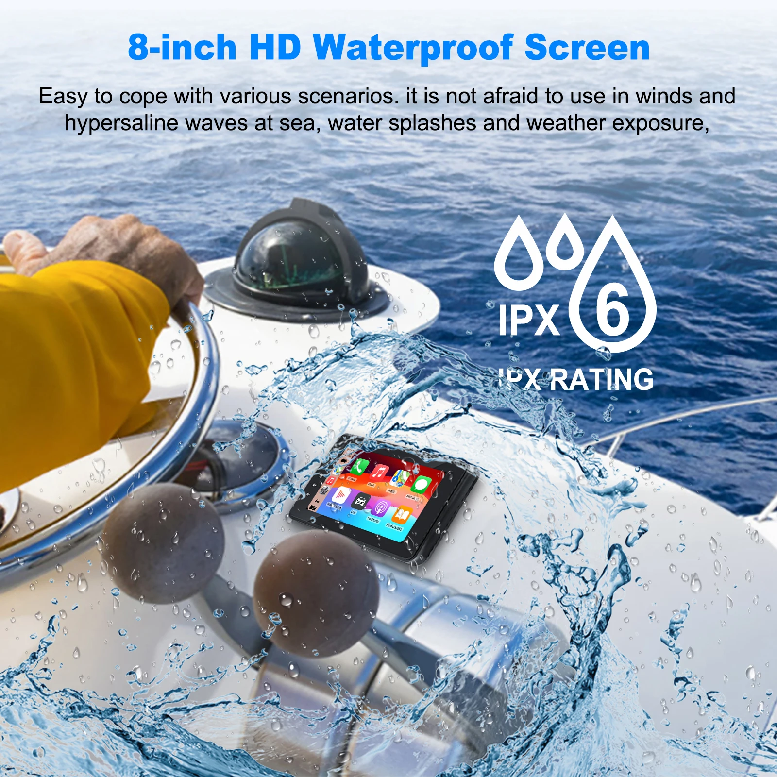 8 Inch Boat Multimedia Player IPX6 Waterproof Bluetooth Marine Stereo for ATV Boat Golf Cart Wireless CarPlay and Android Auto - Image 3