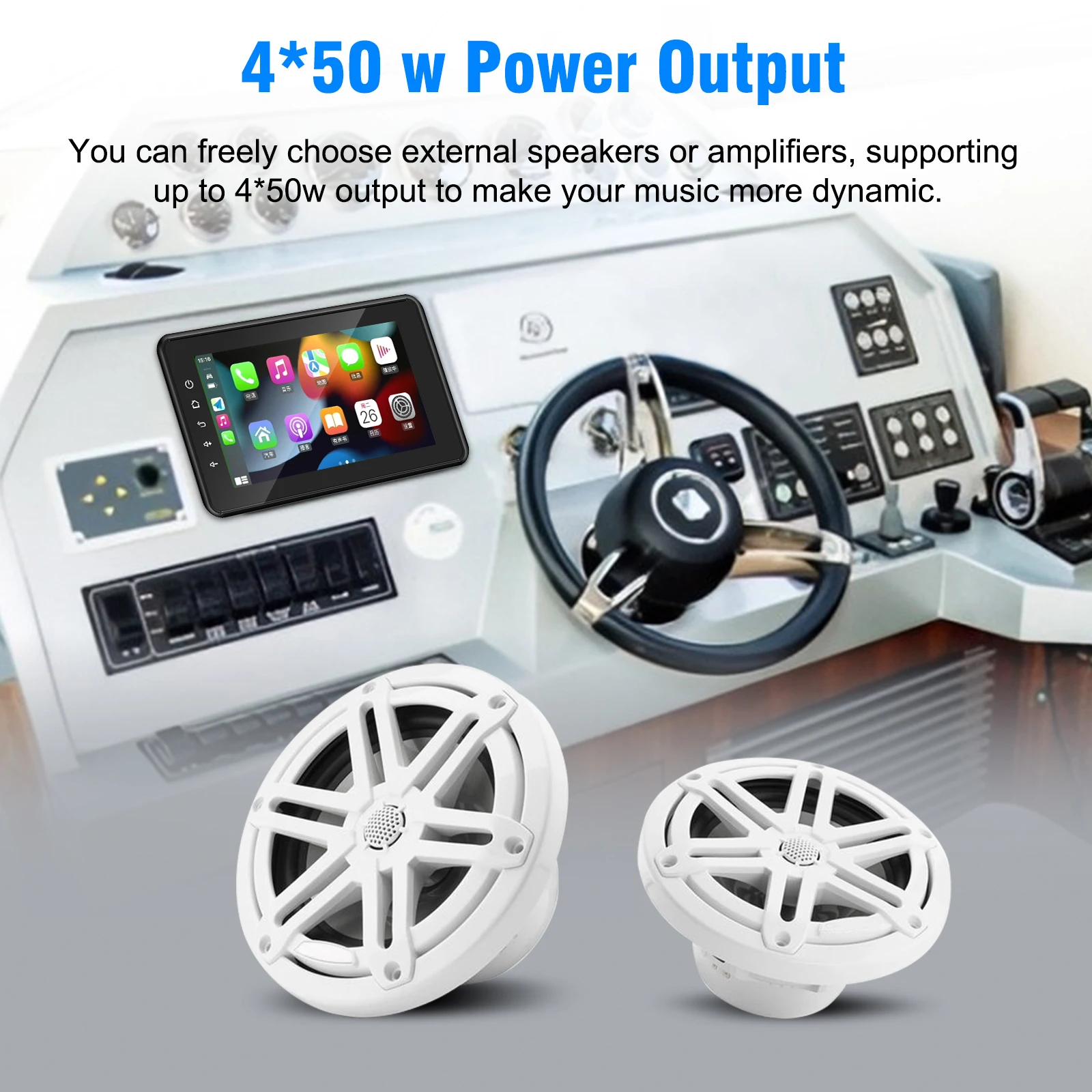 8 Inch Boat Multimedia Player IPX6 Waterproof Bluetooth Marine Stereo for ATV Boat Golf Cart Wireless CarPlay and Android Auto - Image 5